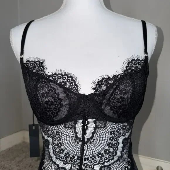 NWT Aritzia Ten By Babaton Encore Black Lace Size M Bustier Sweetheart Bodysuit - Picture 5 of 7